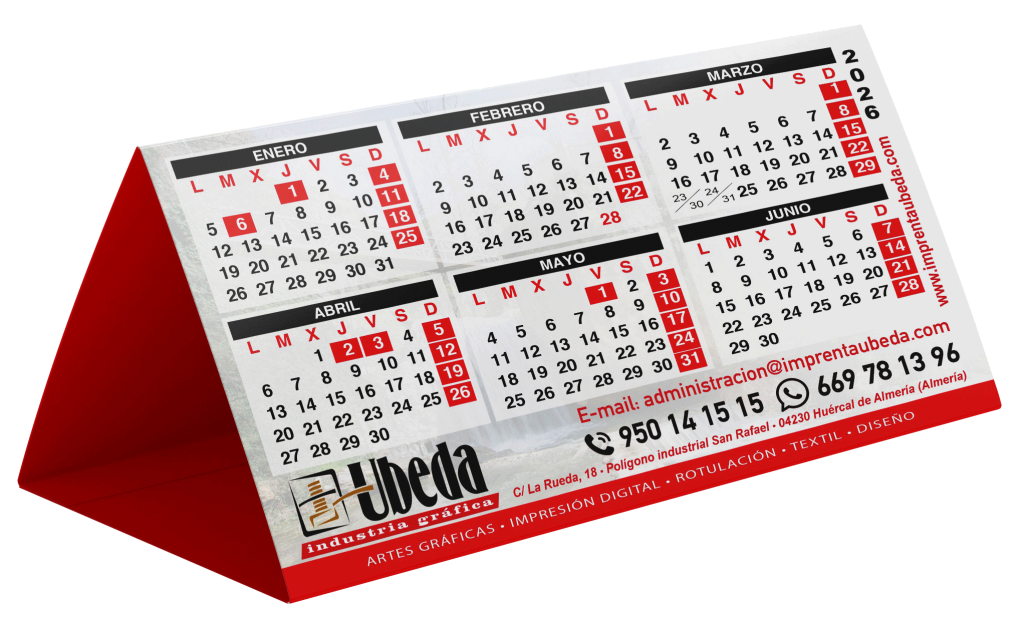 Calendario sobremesa 2026 Imprenta Úbeda. Tu imprenta online en Almería