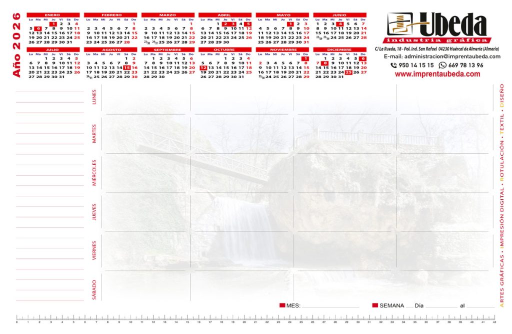 calendario A3 2026 Imprenta Úbeda. Tu imprenta online en Almería