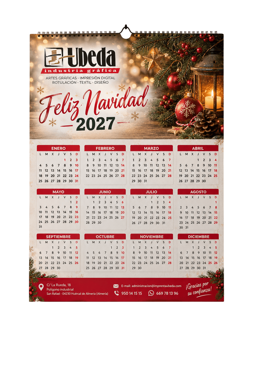 calendar pared Imprenta Úbeda. Tu imprenta online en Almería